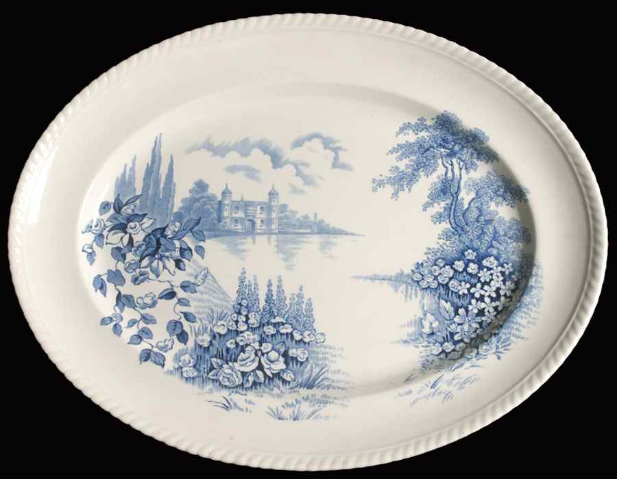 Castle On The Lake Blue 16" Oval Serving Platter by Johnson Brothers-1