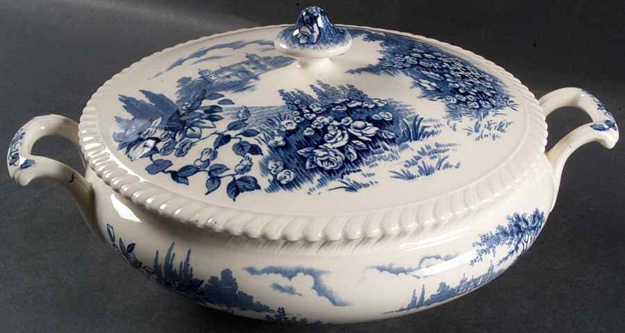 Castle On The Lake Blue Round Covered Vegetable by Johnson Brothers-1