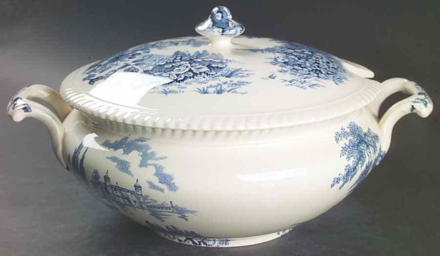 Castle On The Lake Blue Tureen &  Lid by Johnson Brothers-1