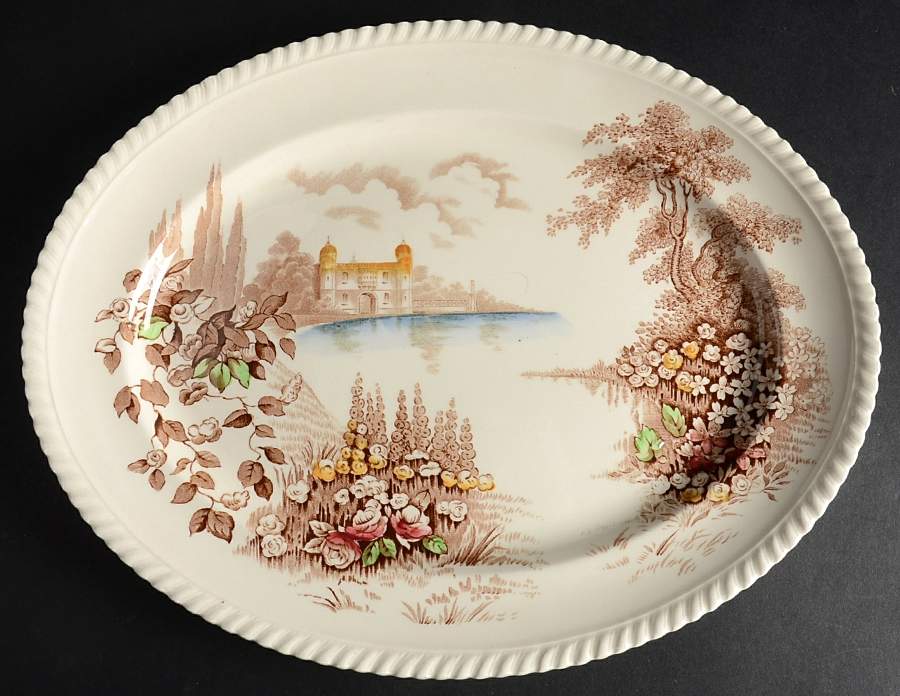 Castle On The Lake Brown Multicolor 13" Oval Serving Platter by Johnson Brothers-1