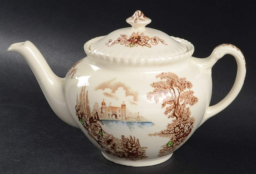 Castle On The Lake Brown Multicolor Teapot & Lid by Johnson Brothers-1