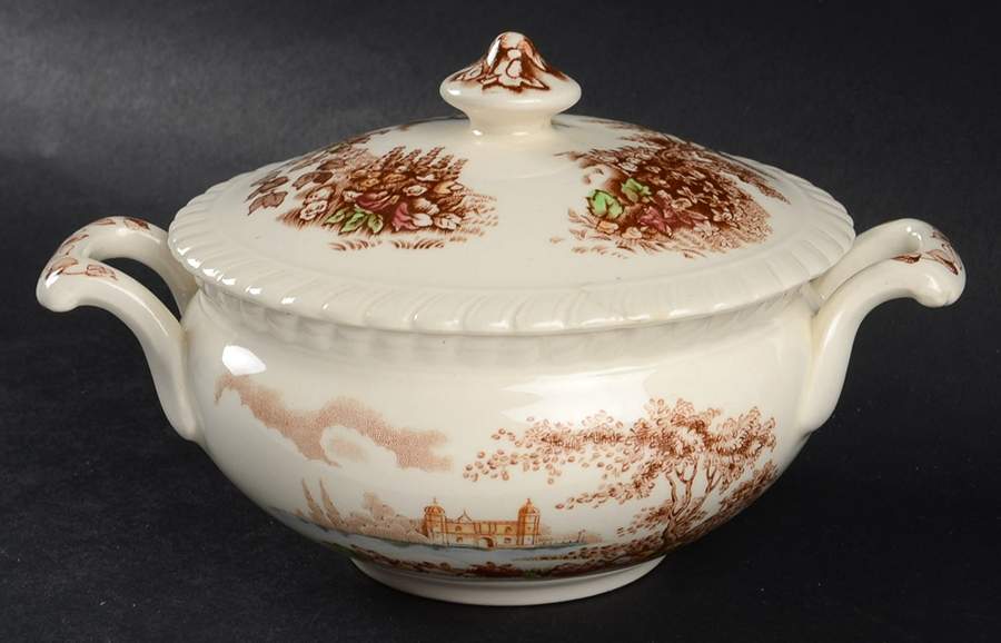 Castle On The Lake Brown Multicolor Sugar Bowl & Lid by Johnson Brothers-1