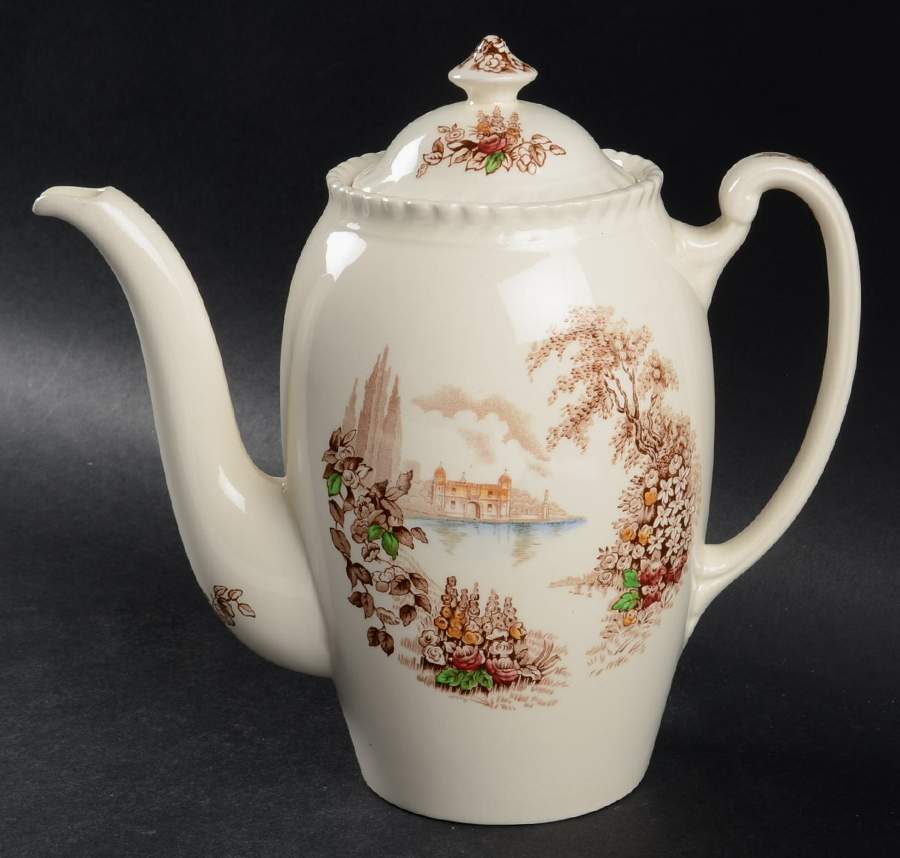 Castle On The Lake Brown Multicolor Coffee Pot & Lid by Johnson Brothers-1