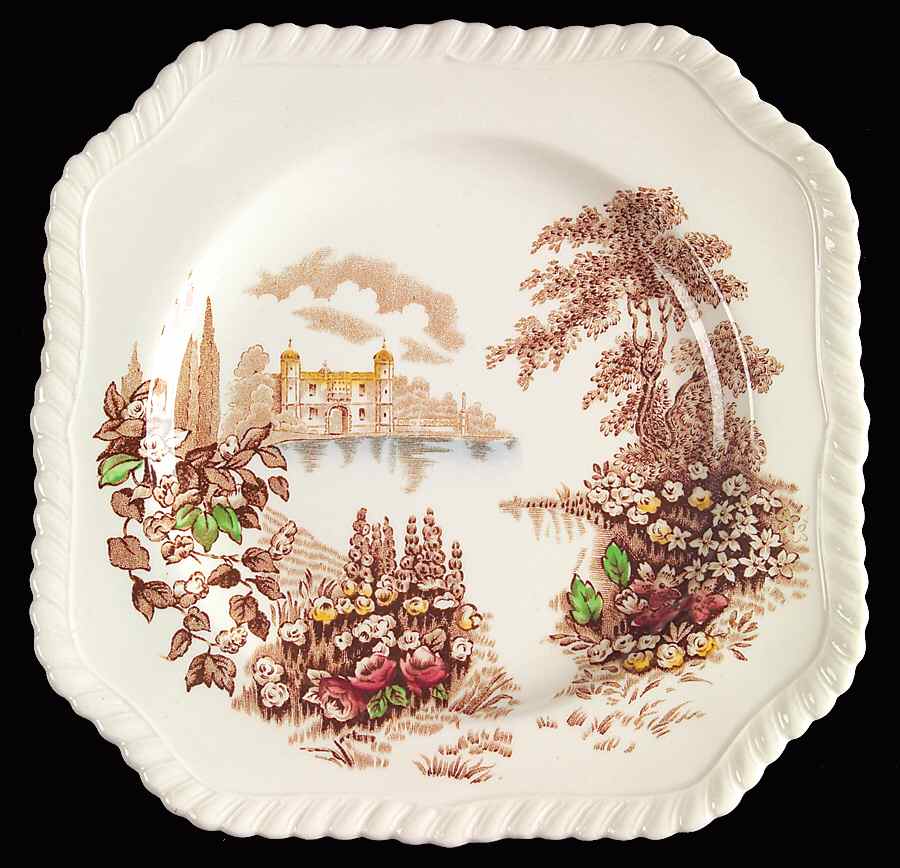 Castle On The Lake Brown Multicolor Square Salad Plate by Johnson Brothers-1