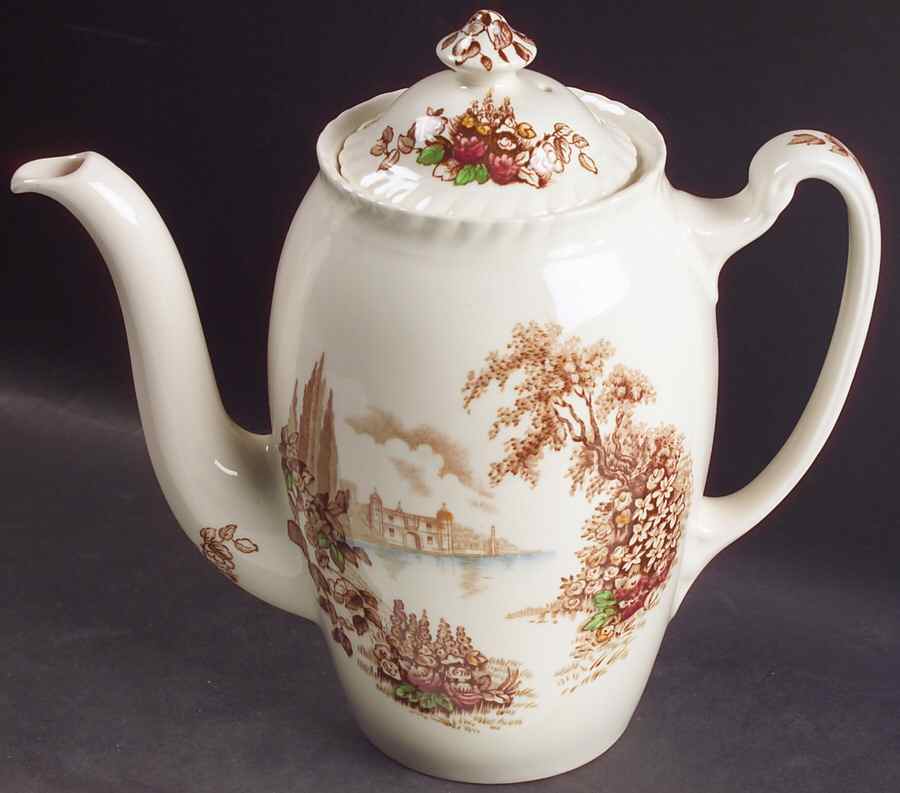 Castle On The Lake Brown Multicolor Coffee Pot & Lid by Johnson Brothers-1