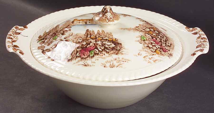 Castle On The Lake Brown Multicolor Round Covered Vegetable by Johnson Brothers-1