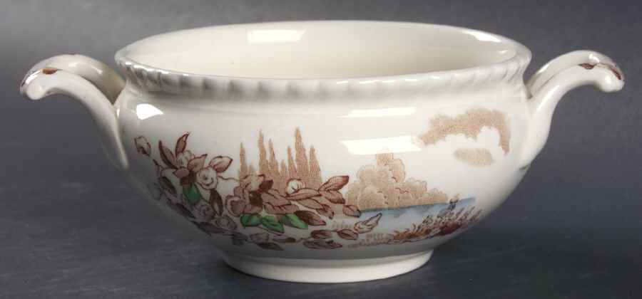 Castle On The Lake Brown Multicolor Sugar Bowl No Lid by Johnson Brothers-1