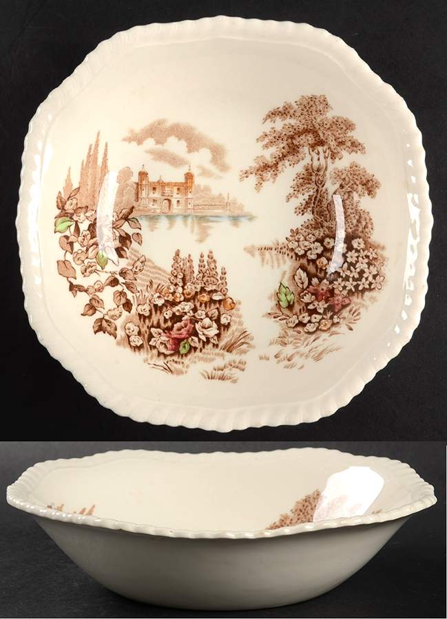 Castle On The Lake Brown Multicolor Square Soup Bowl by Johnson Brothers-1