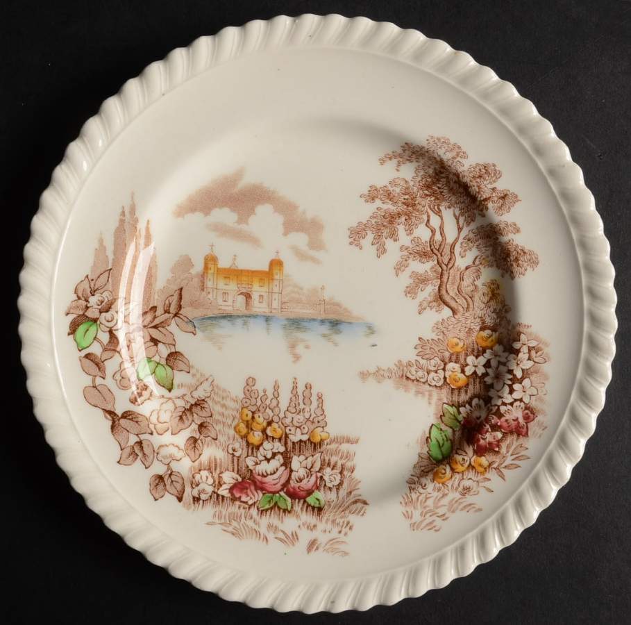 Castle On The Lake Brown Multicolor Dessert/Pie Plate by Johnson Brothers-1