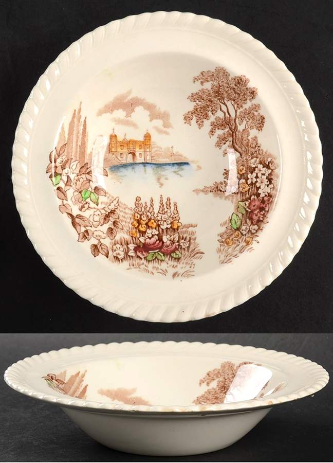 Castle On The Lake Brown Multicolor Rim Cereal Bowl by Johnson Brothers-1