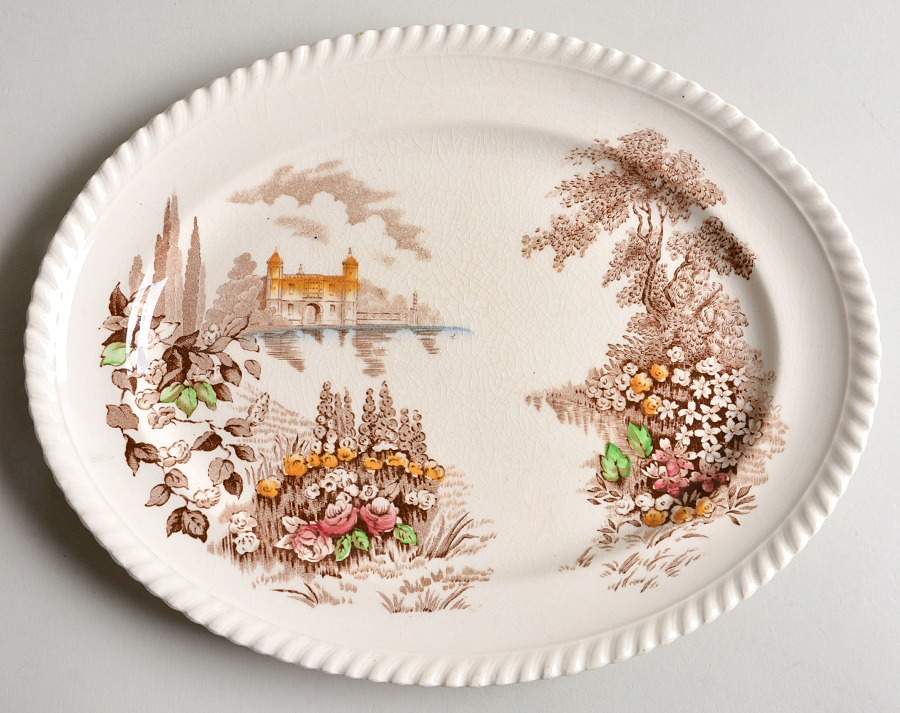 Castle On The Lake Brown Multicolor 11" Oval Serving Platter by Johnson Brothers-1