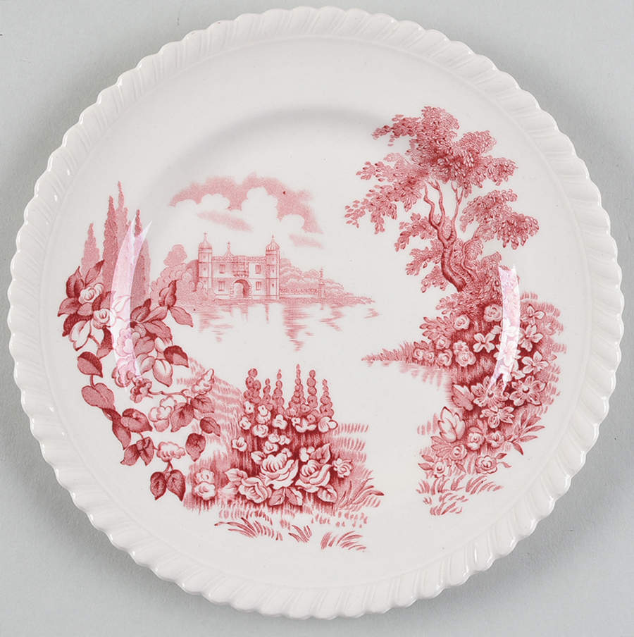 Castle On The Lake Pink Red Dessert/Pie Plate by Johnson Brothers-1