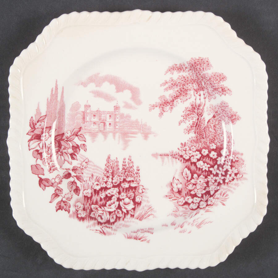 Castle On The Lake Pink Red Square Salad Plate by Johnson Brothers-1