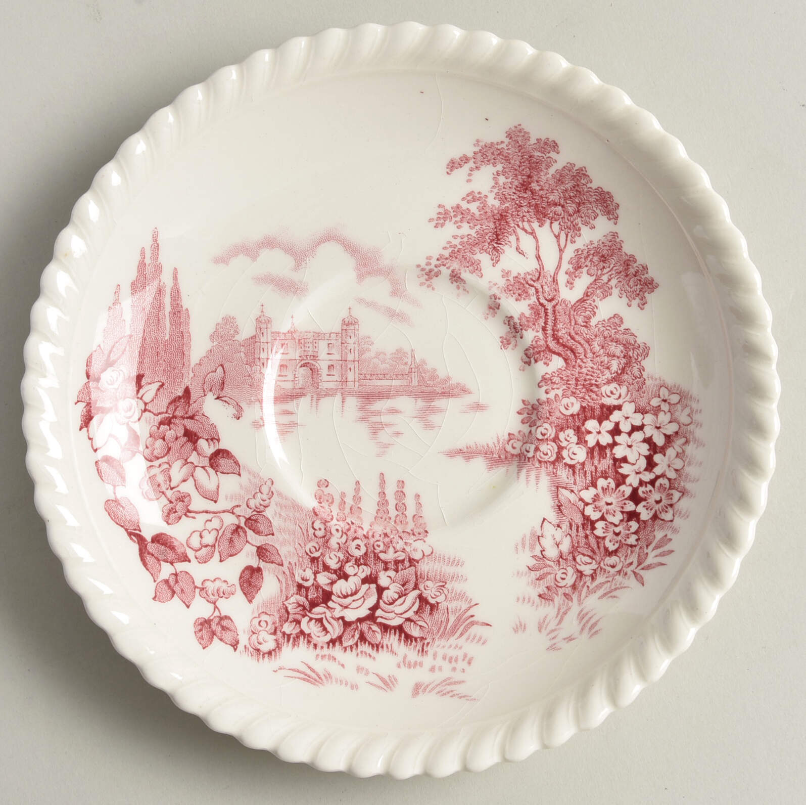 Castle On The Lake Pink Red Saucer for Cream Soup Bowl by Johnson Brothers-1