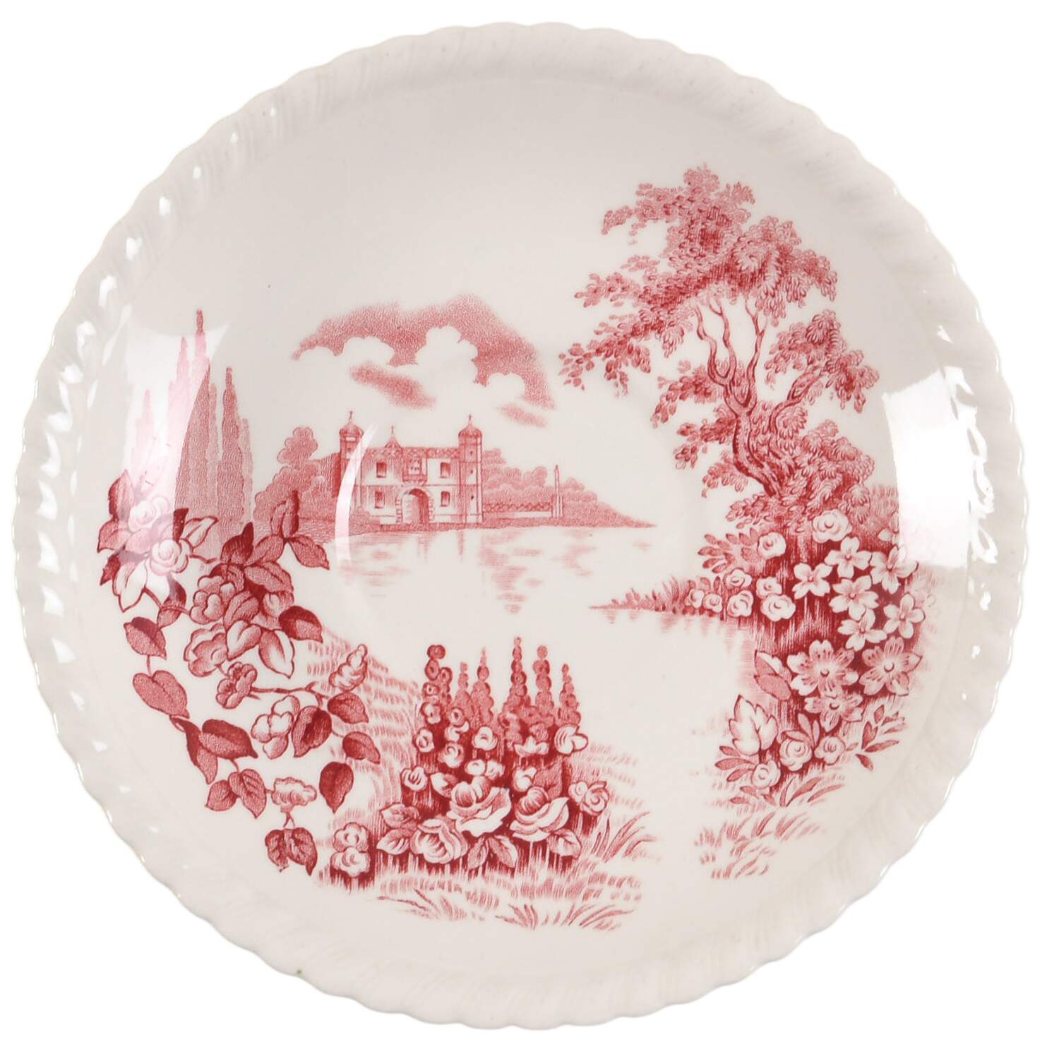 Castle On The Lake Pink Red Saucer for Oversized Cup by Johnson Brothers-1