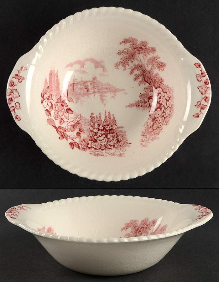 Castle On The Lake Pink Red Lugged Cereal Bowl by Johnson Brothers-1