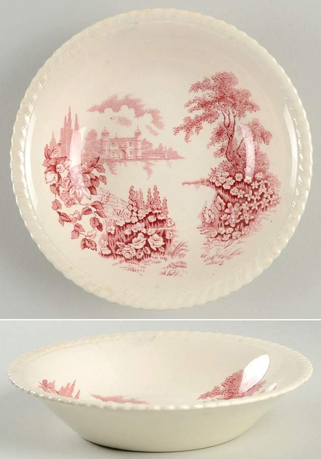 Castle On The Lake Pink Red Coupe Soup Bowl by Johnson Brothers-1