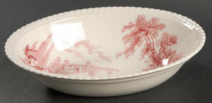 Castle On The Lake Pink Red 9" Oval Vegetable Bowl by Johnson Brothers-1