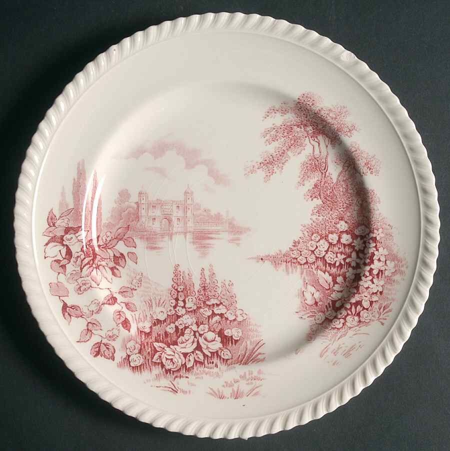 Castle On The Lake Pink Red Luncheon Plate by Johnson Brothers-1
