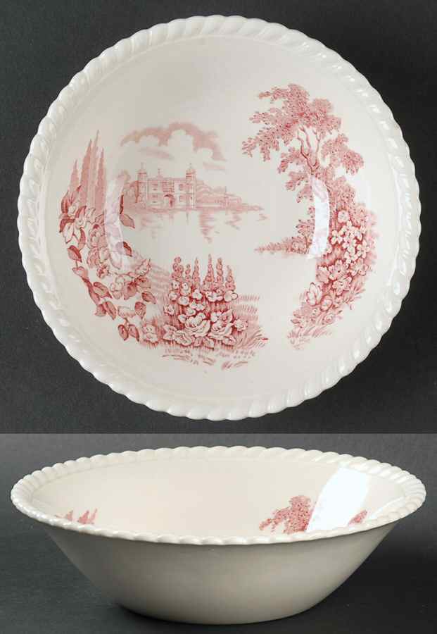 Castle On The Lake Pink Red Coupe Cereal Bowl by Johnson Brothers-1