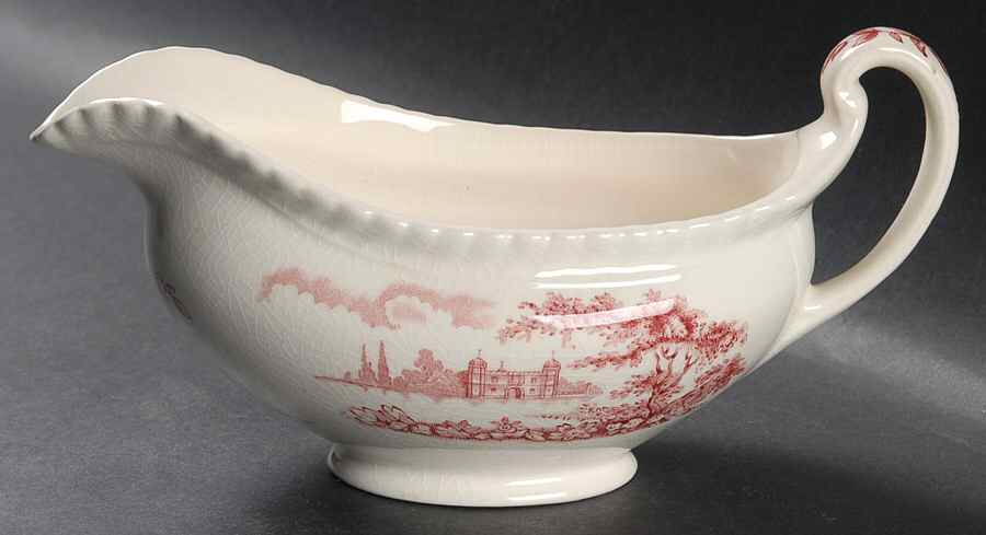 Castle On The Lake Pink Red Gravy Boat by Johnson Brothers-1