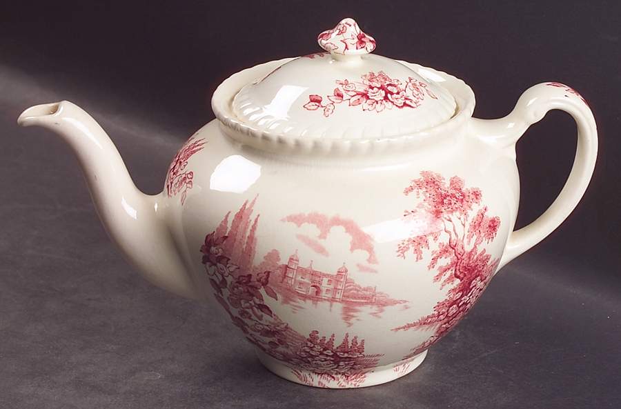 Castle On The Lake Pink Red Teapot & Lid by Johnson Brothers-1