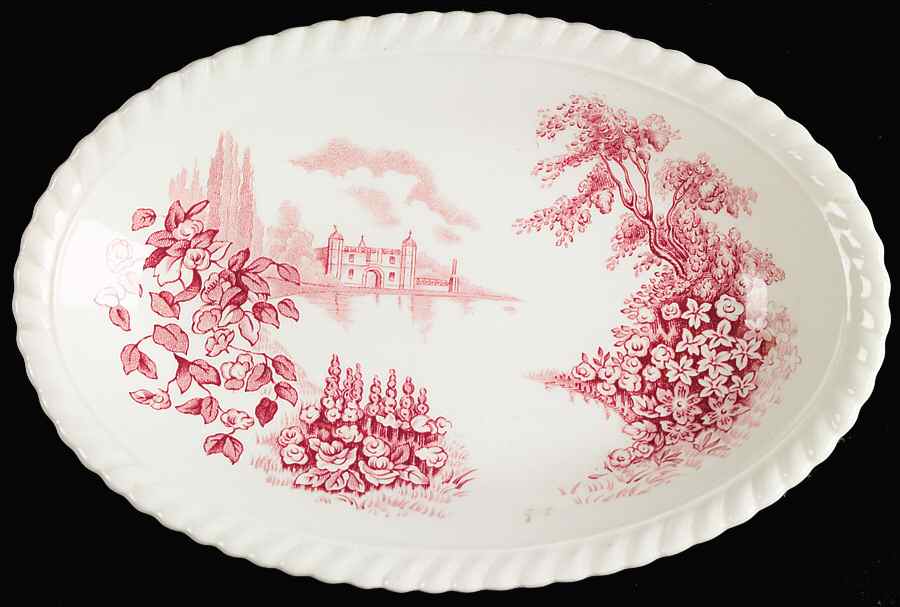Castle On The Lake Pink Red Relish/Gravy Underplate by Johnson Brothers-1