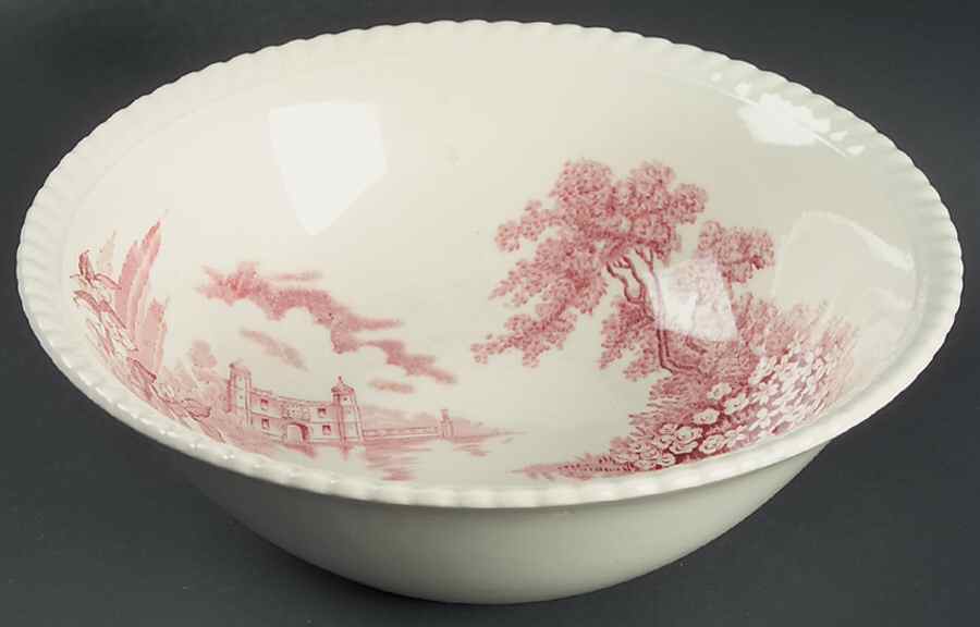 Castle On The Lake Pink Red 8" Round Vegetable Bowl by Johnson Brothers-1