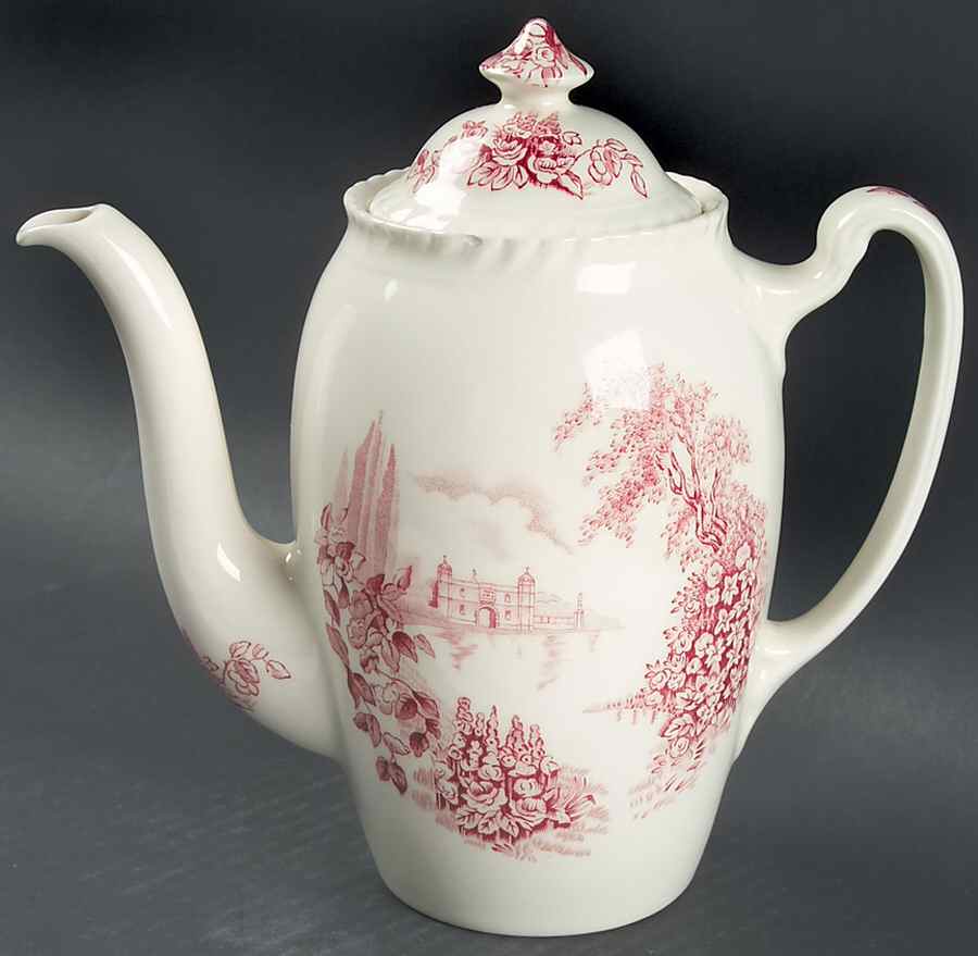 Castle On The Lake Pink Red Coffee Pot & Lid by Johnson Brothers-1