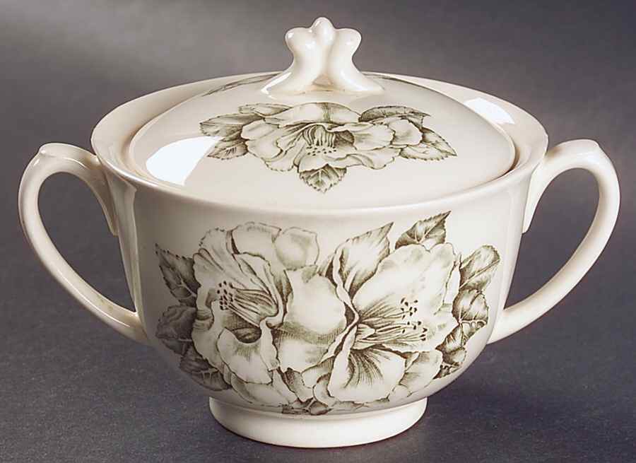 Camellia Green Sugar Bowl & Lid by Johnson Brothers-1