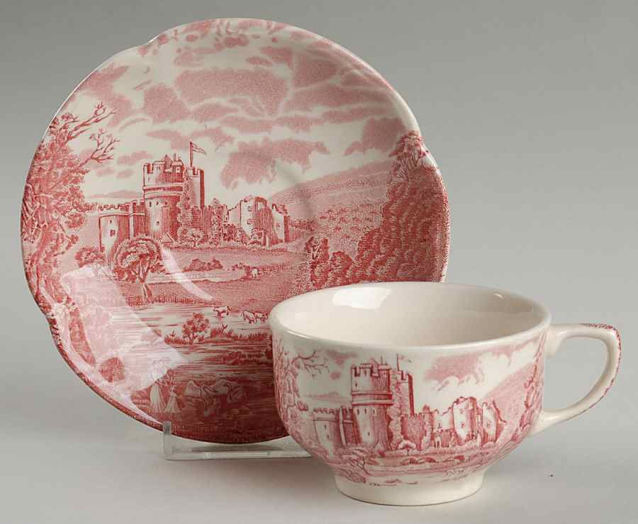 Castle Story Pink Flat Cup & Saucer Set by Johnson Brothers-1