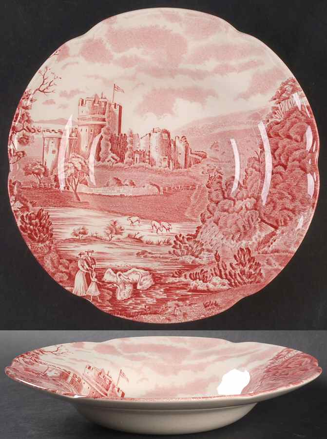 Castle Story Pink Rim Soup Bowl by Johnson Brothers-1