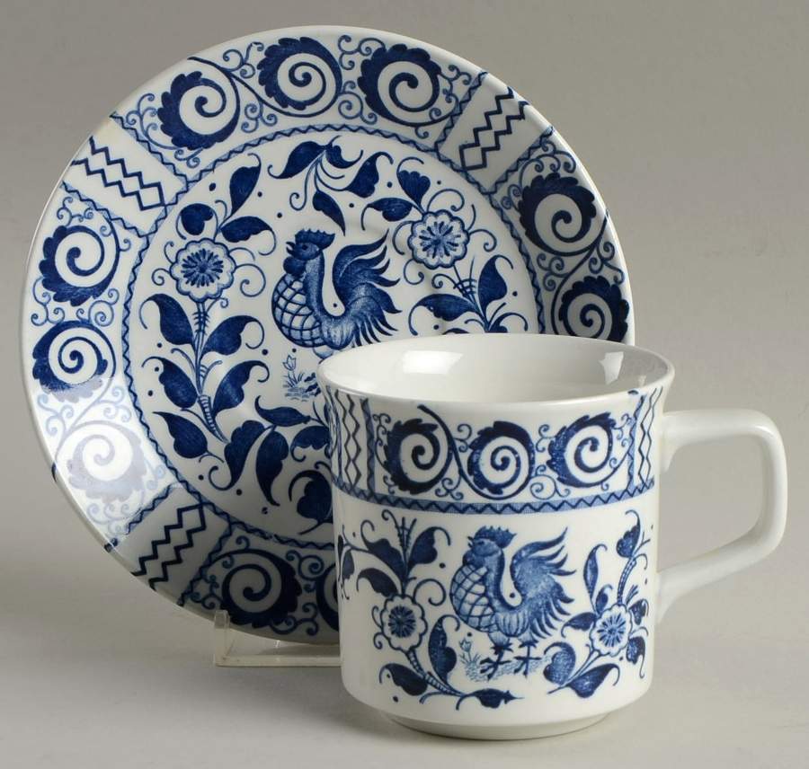 Chanticleer Blue Flat Cup & Saucer Set by Johnson Brothers-1
