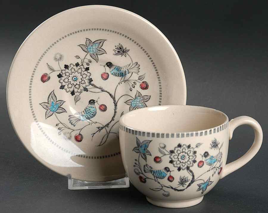 Cherry Thieves Flat Cup & Saucer Set by Johnson Brothers-1