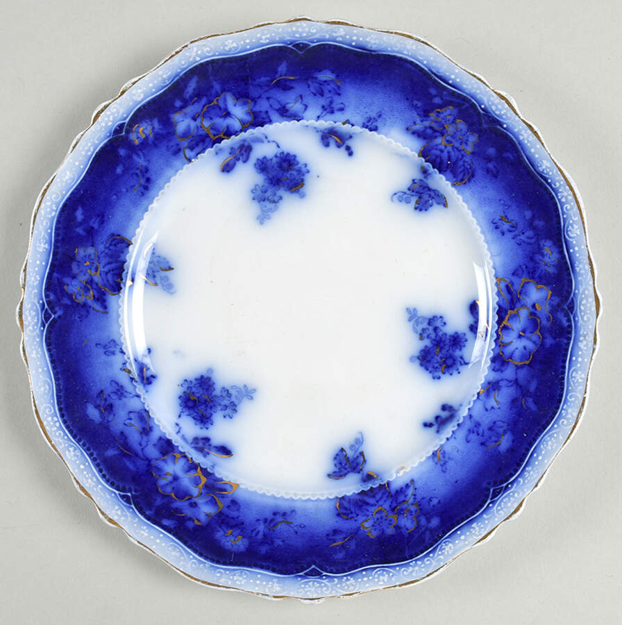 Clayton (Flow Blue, Gold Trim) Dessert/Pie Plate by Johnson Brothers-1