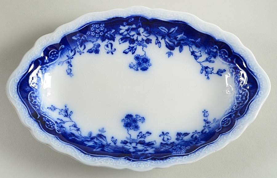 Clayton (Flow Blue, Gold Trim) Relish/Gravy Underplate by Johnson Brothers-1