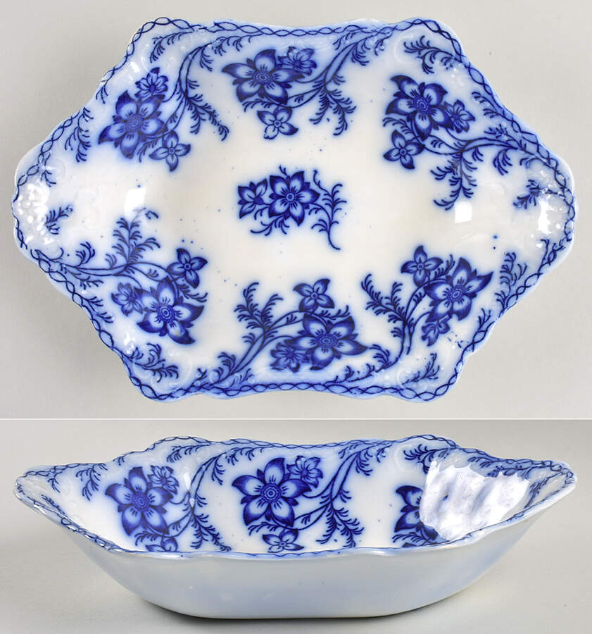 Claremont Flow Blue (Embossed) 10" Oval Vegetable Bowl by Johnson Brothers-1