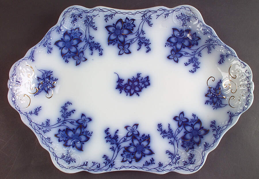 Claremont Flow Blue (Embossed) 16" Oval Serving Platter by Johnson Brothers-1