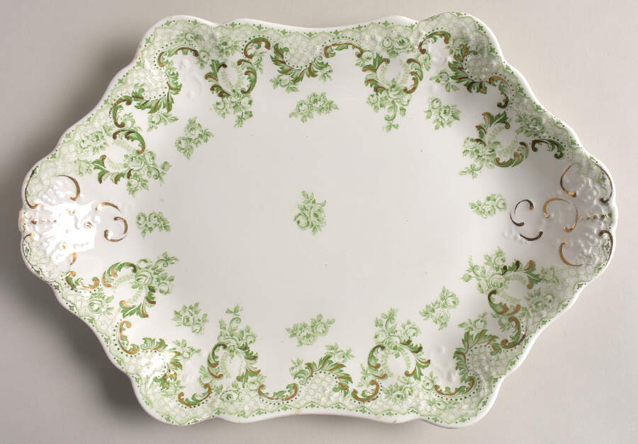 Cloverly Green (Gold Accent, No Trim) 13" Oval Serving Platter by Johnson Brothers-1
