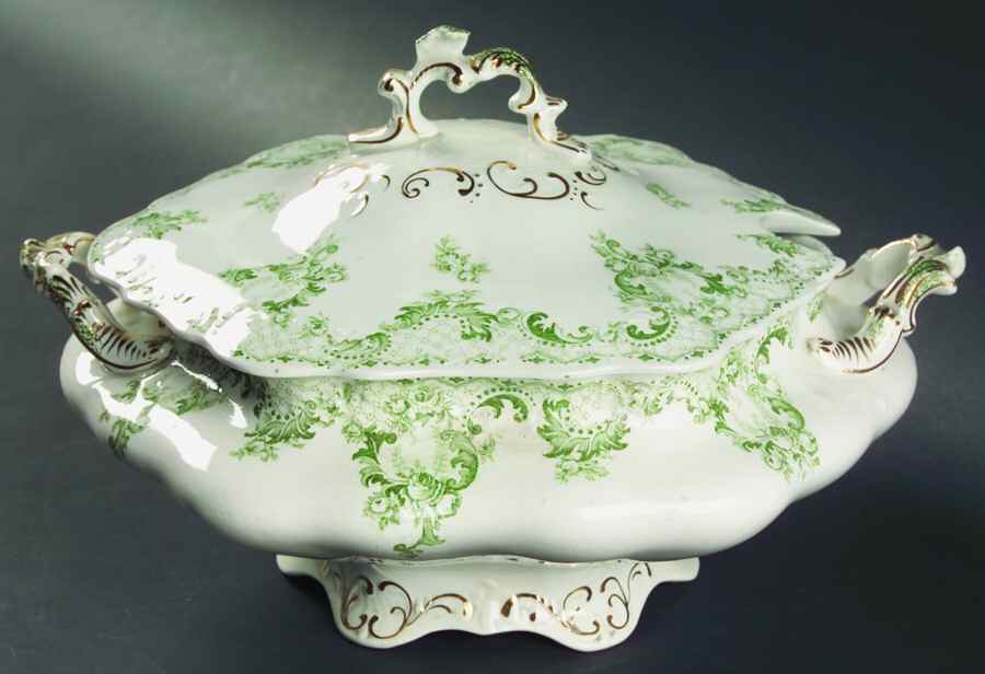 Cloverly Green (Gold Accent, No Trim) Tureen &  Lid by Johnson Brothers-1
