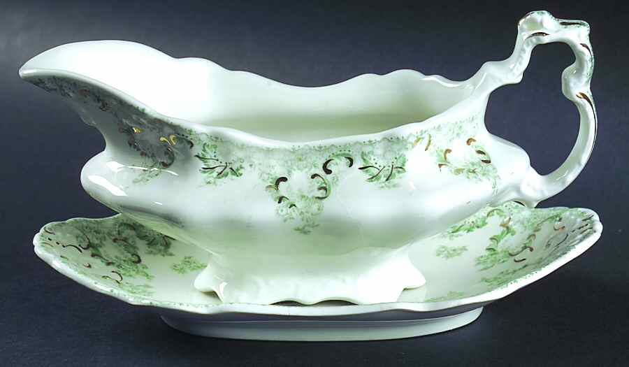 Cloverly Green (Gold Accent, No Trim) Gravy Boat & Underplate/Relish by Johnson Brothers-1