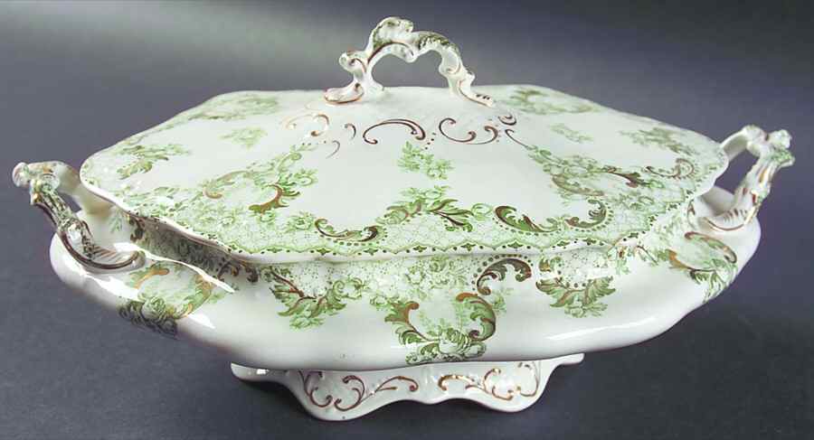 Cloverly Green (Gold Accent, No Trim) Oval Covered Vegetable by Johnson Brothers-1