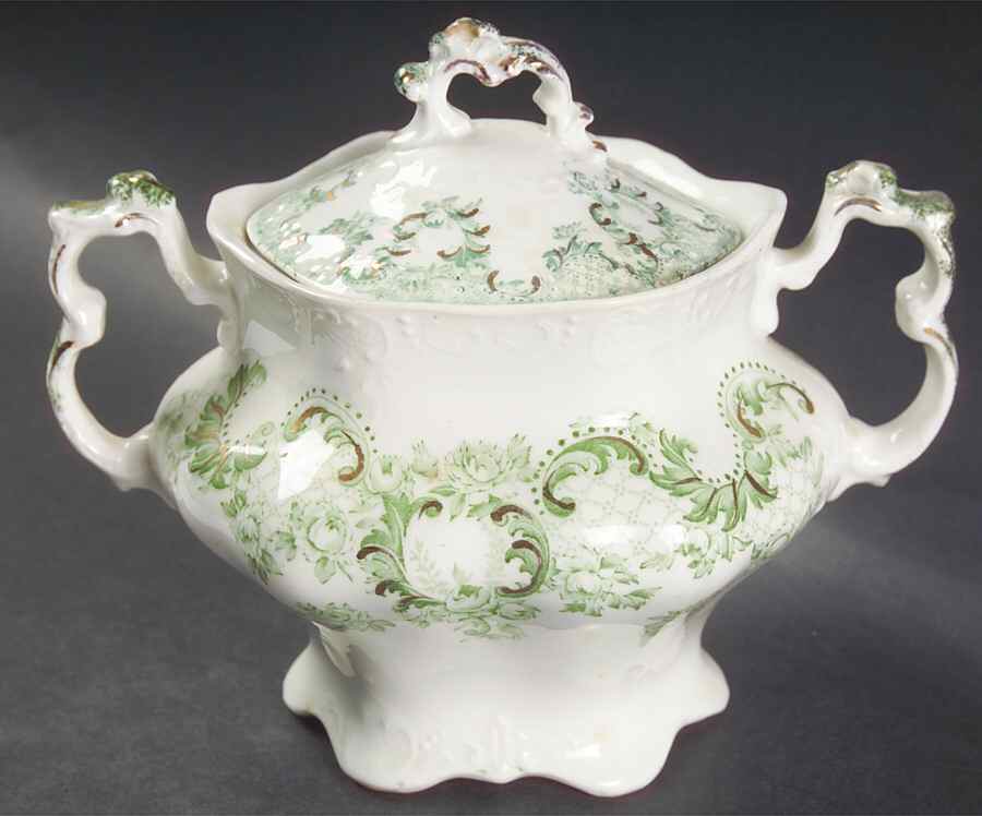 Cloverly Green (Gold Accent, No Trim) Sugar Bowl & Lid by Johnson Brothers-1