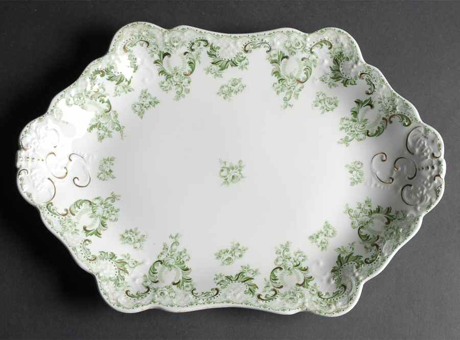 Cloverly Green (Gold Accent, No Trim) 14" Oval Serving Platter by Johnson Brothers-1