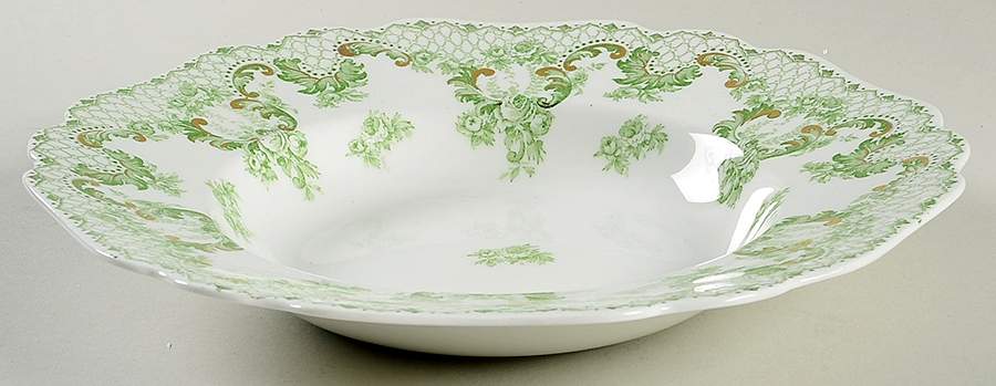 Cloverly Green (Gold Accent, No Trim) Rim Soup Bowl by Johnson Brothers-1