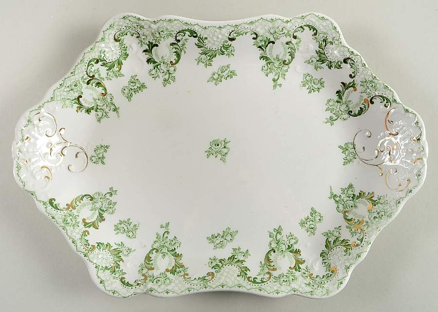 Cloverly Green (Gold Accent, No Trim) 11" Oval Serving Platter by Johnson Brothers-1