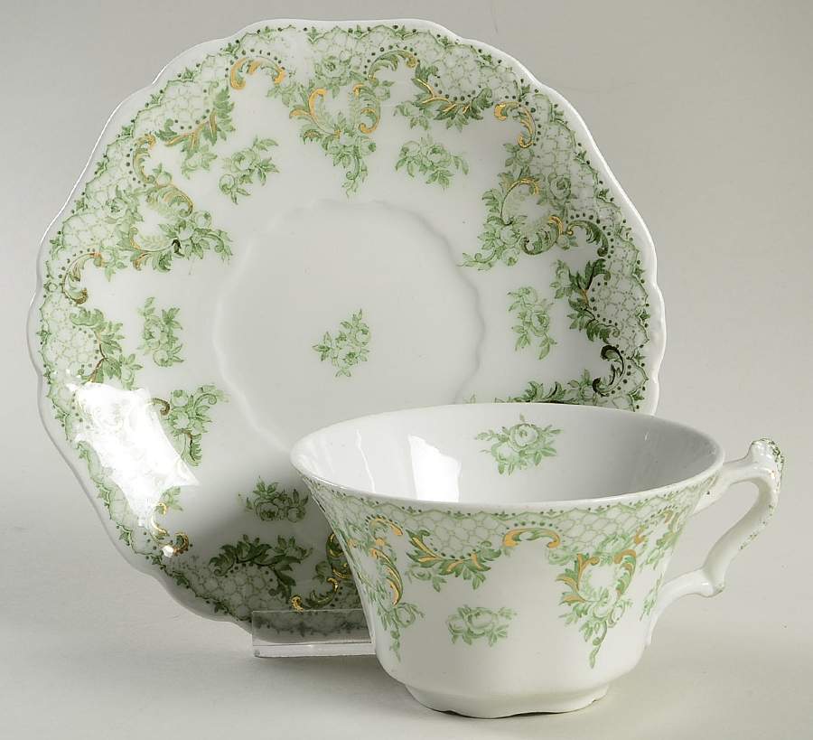 Cloverly Green (Gold Accent, No Trim) Flat Cup & Saucer Set by Johnson Brothers-1
