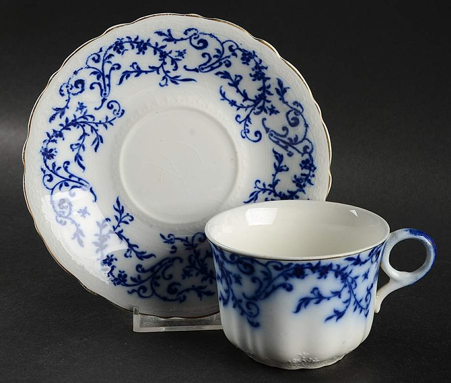 Coral (Flow Blue) Flat Cup & Saucer Set by Johnson Brothers-1