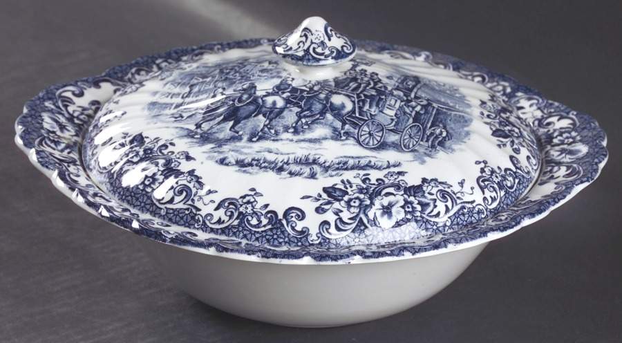 Coaching Scenes Blue Round Covered Vegetable by Johnson Brothers-1