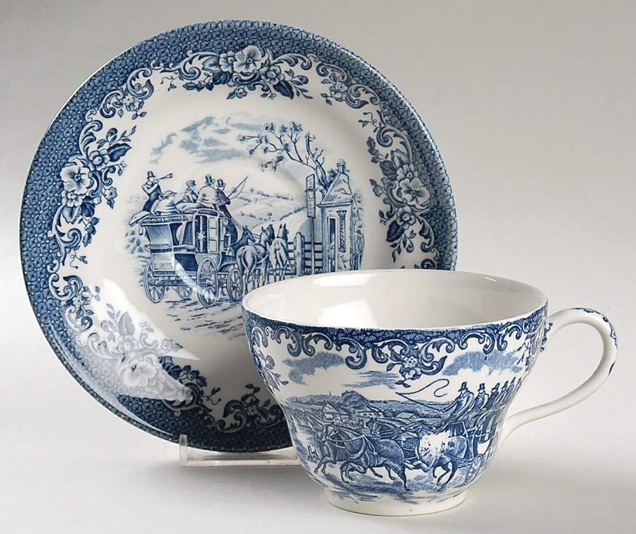 Coaching Scenes Blue Jumbo Cup & Saucer Set by Johnson Brothers-1
